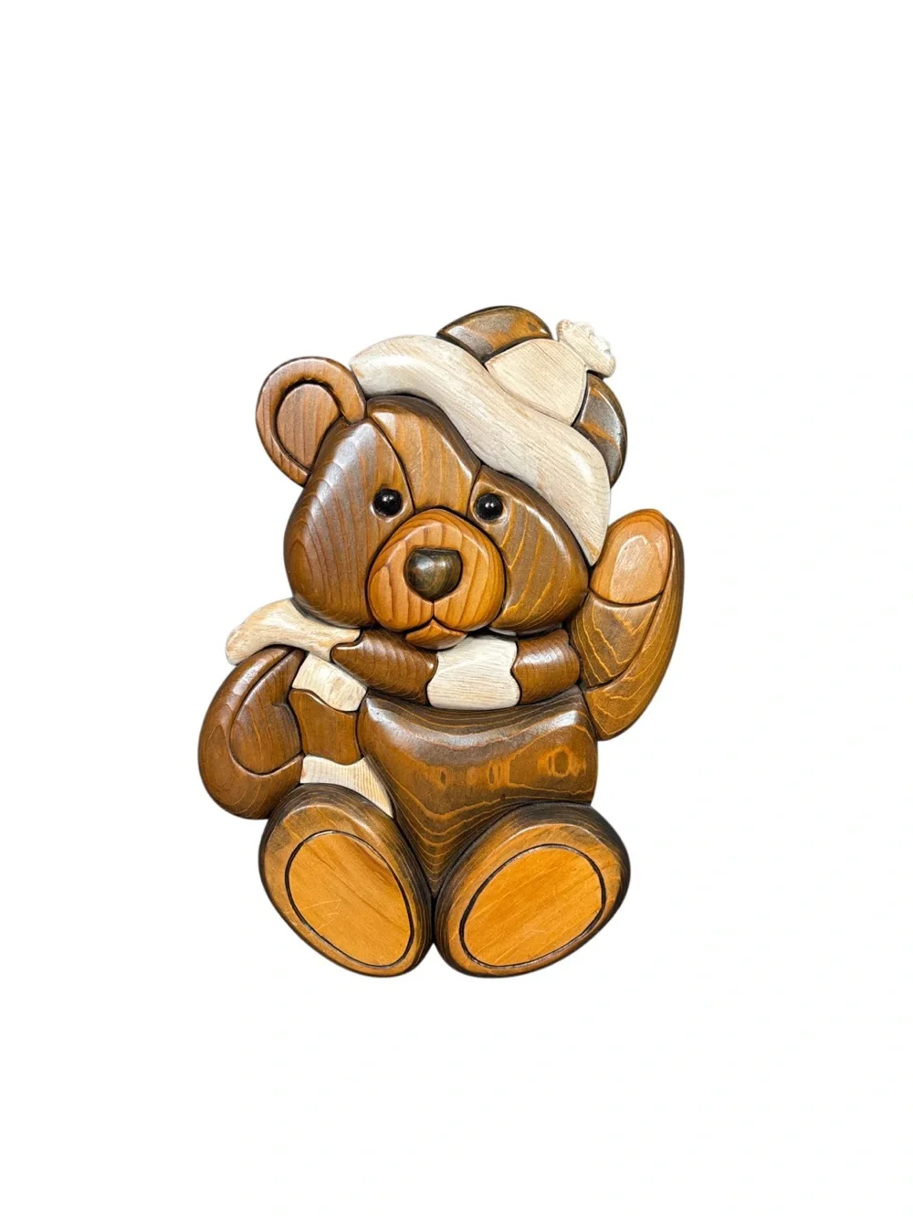 Handmade wooden Intarsia wall hanging Teddy Bear  10”